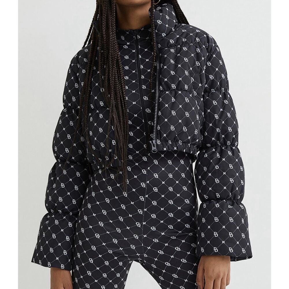 H&M Divided Women’s Puffer Cropped Jacket Black and White - Size XXS